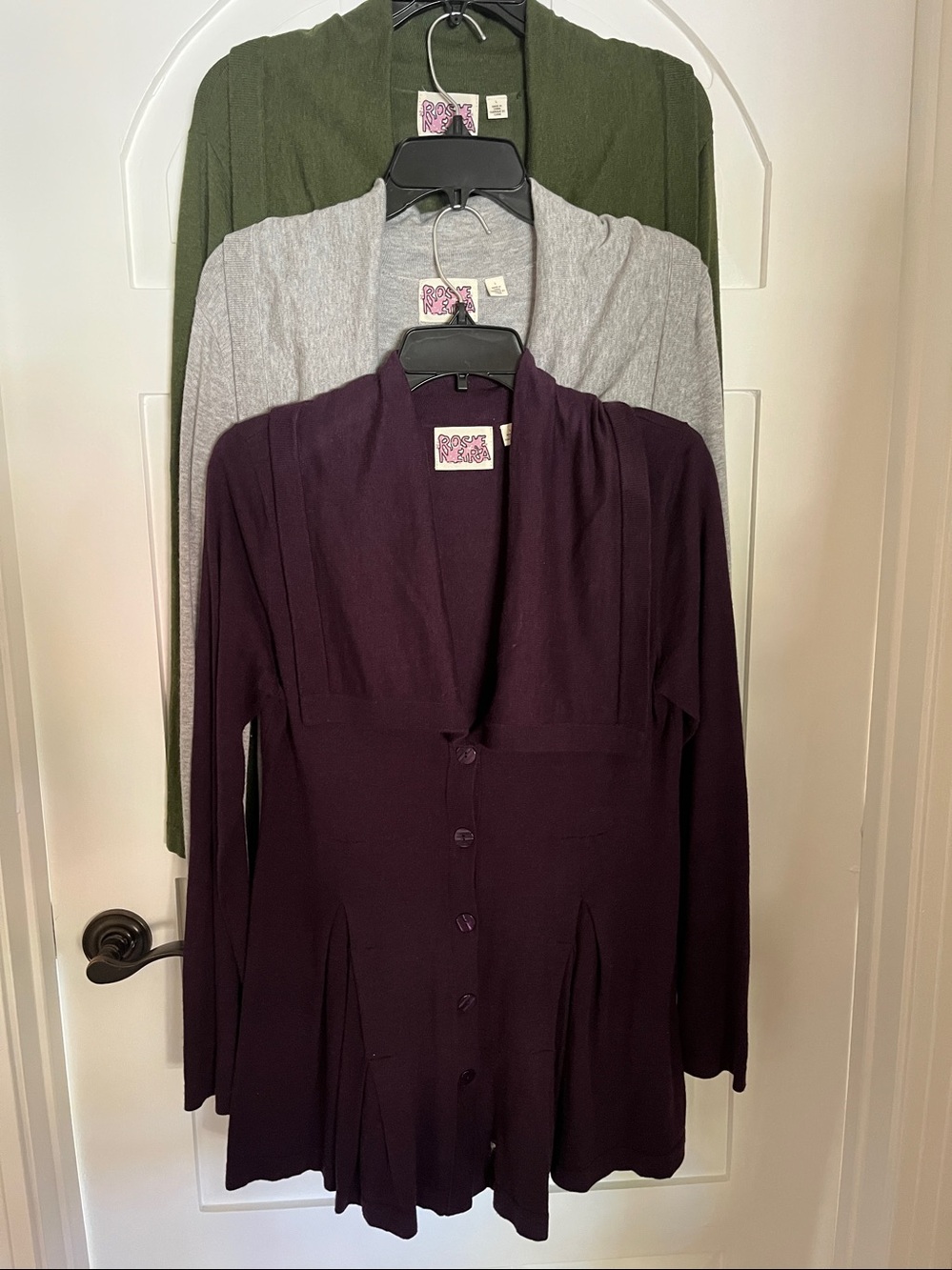 Anthropologie Women's Cardigan Trio - Olive Green, Gray, Deep Plum